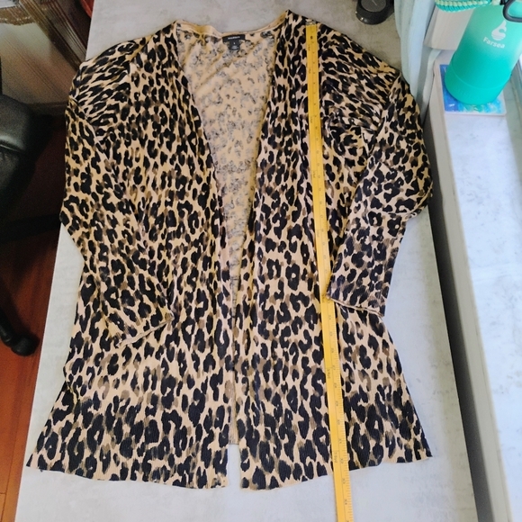 Halogen Linen Blend Leopard Print Long Line Open Front Cardigan Plus Size 1X - Picture 9 of 11